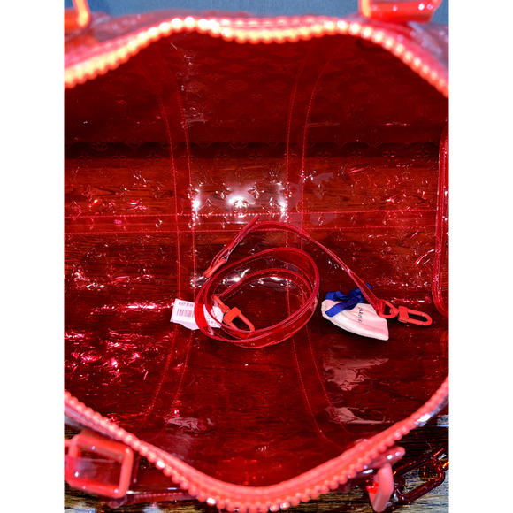 Louis Vuitton Keepall Bandouliere 50 Red PVC Monogram Weekend Duffle Travel Bag - Picture 9 of 10